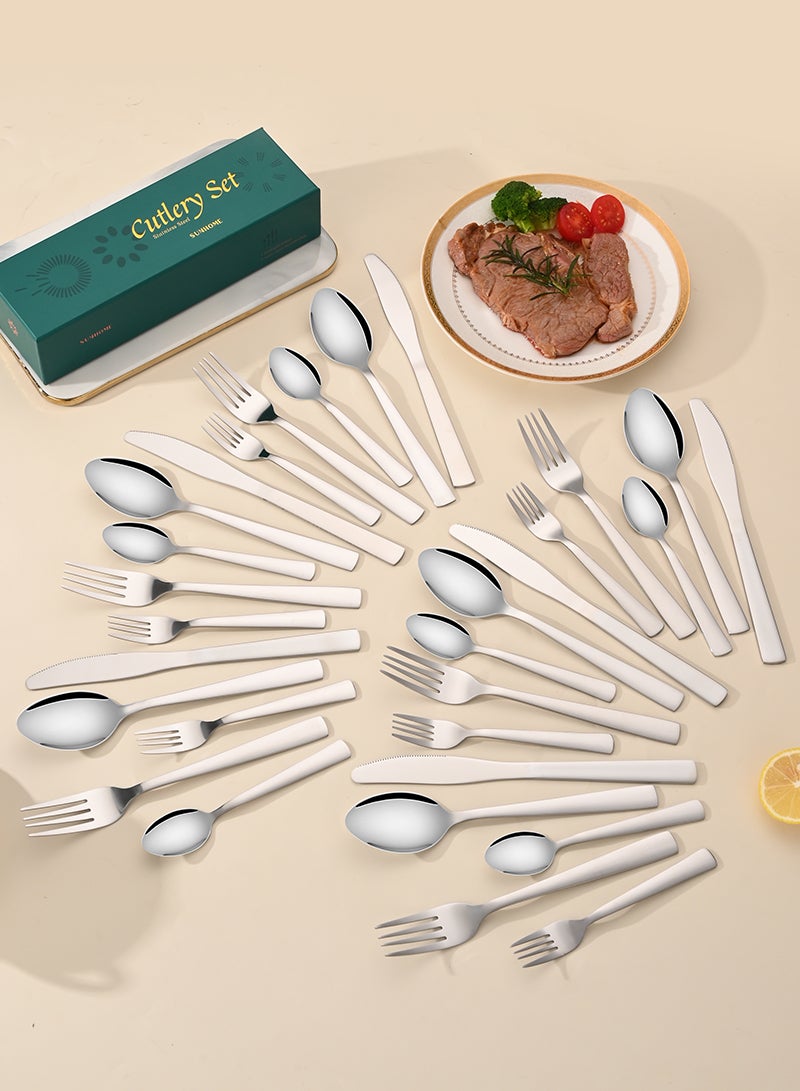 SUNHOME 30-Piece Stainless Steel Cutlery Set Silver - Image 2