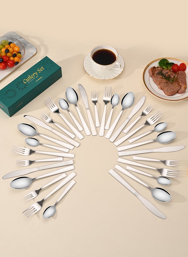 SUNHOME 30-Piece Stainless Steel Cutlery Set Silver - Image 3
