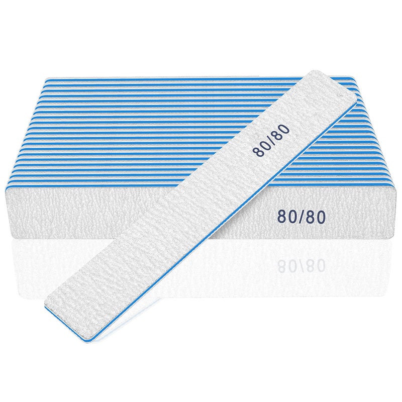 BLESWIN Nail File for Acrylic Nails 12pcs, 80/80 Grit Files Emery Boards, Jumbo Washable Thick Professional Square Nail File Manicure Tools for Nail Tech - Image 1