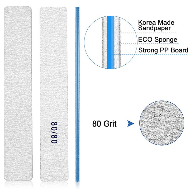 BLESWIN Nail File for Acrylic Nails 12pcs, 80/80 Grit Files Emery Boards, Jumbo Washable Thick Professional Square Nail File Manicure Tools for Nail Tech - Image 2