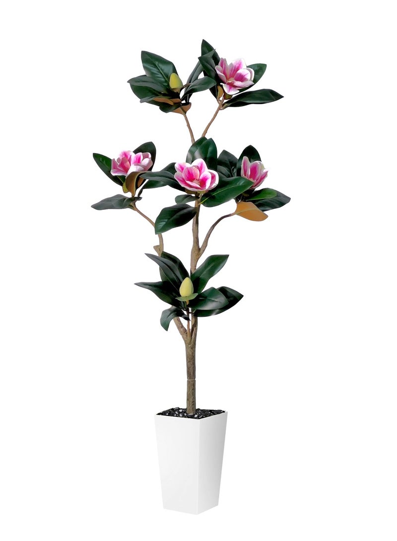 MirageBotanics Artificial Magnolia Tree 140cm, Faux Flower Plant with Big Leaves, Multi-Branch Trunks, Realistic Moss and Black Pebble, Fake Potted Greenery Floor Plant for Indoor, Home, Office, Living Room,Porch - Image 1