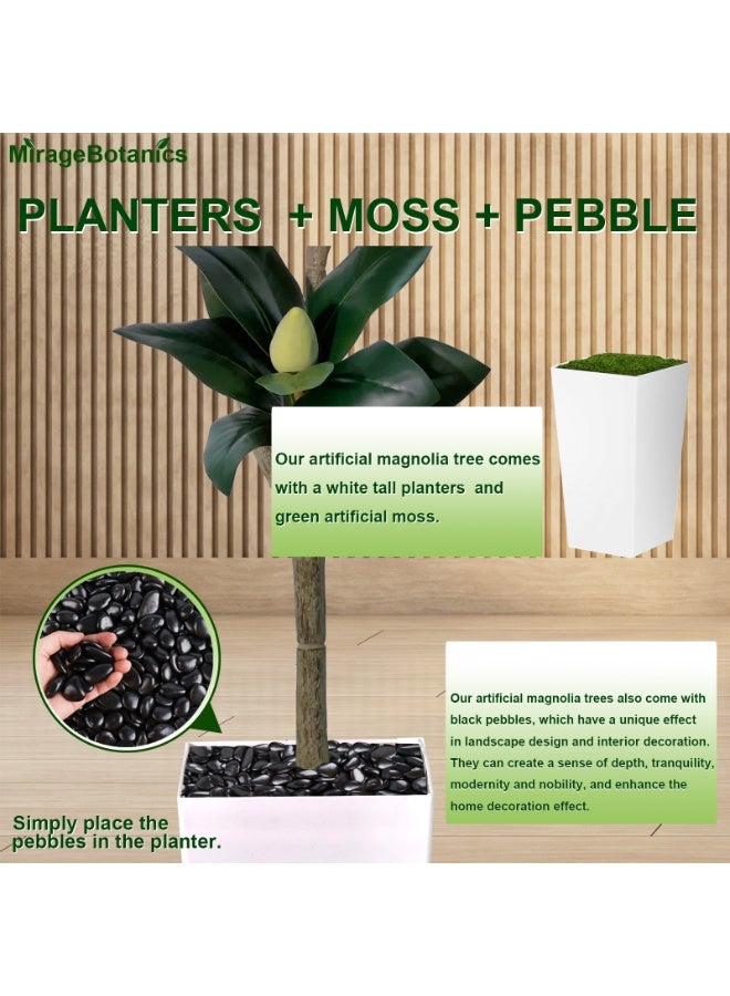 MirageBotanics Artificial Magnolia Tree 140cm, Faux Flower Plant with Big Leaves, Multi-Branch Trunks, Realistic Moss and Black Pebble, Fake Potted Greenery Floor Plant for Indoor, Home, Office, Living Room,Porch - Image 3