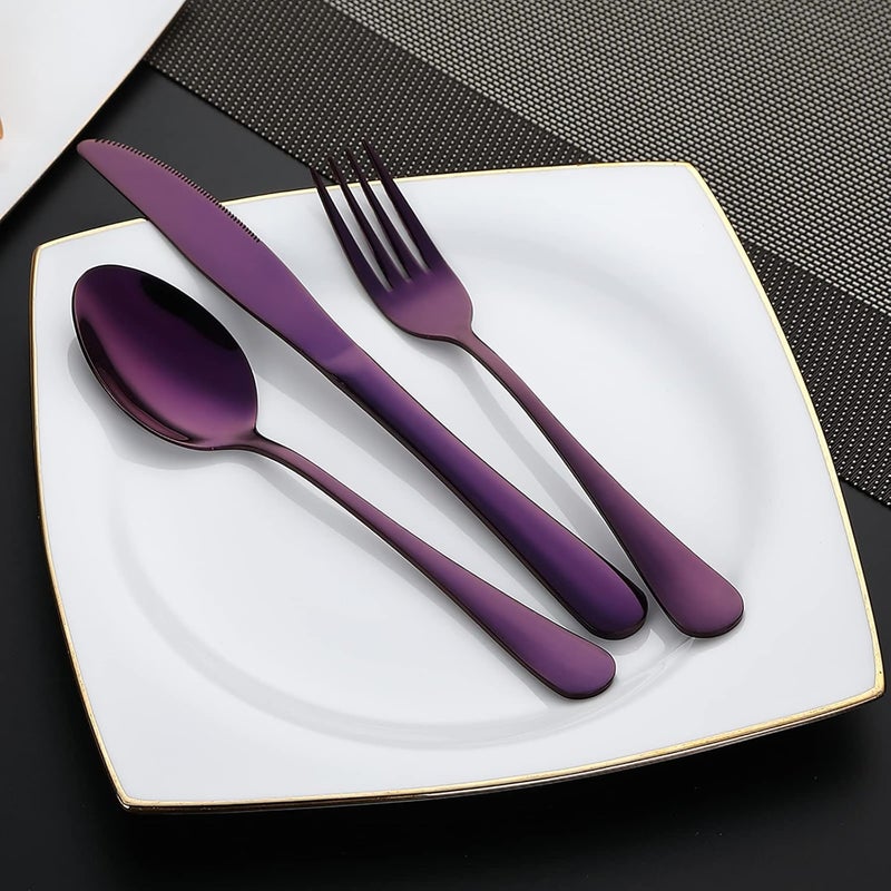 DEVICO Portable Utensils, Travel Camping Cutlery Set, 8-Piece including Knife Fork Spoon Chopsticks Cleaning Brush Straws Portable Case, Stainless Steel Flatware set (Purple) - Image 3