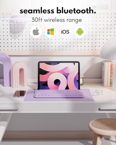 Macally Small Wireless Bluetooth Keyboard for iPad mini/Air/Pro, iPhone, Tablet, and Phone - 78 Key iPad Keyboard with Built-in Stand - Universal Compatible Multi Device - Purple - Image 2