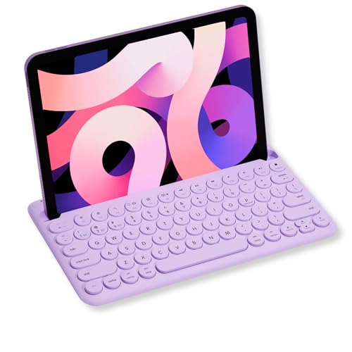 Macally Small Wireless Bluetooth Keyboard for iPad mini/Air/Pro, iPhone, Tablet, and Phone - 78 Key iPad Keyboard with Built-in Stand - Universal Compatible Multi Device - Purple - Image 1