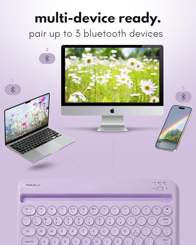 Macally Small Wireless Bluetooth Keyboard for iPad mini/Air/Pro, iPhone, Tablet, and Phone - 78 Key iPad Keyboard with Built-in Stand - Universal Compatible Multi Device - Purple - Image 3