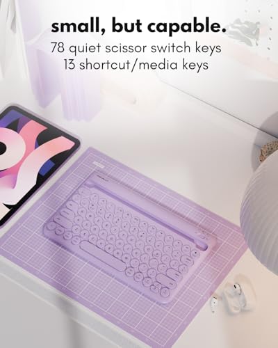 Macally Small Wireless Bluetooth Keyboard for iPad mini/Air/Pro, iPhone, Tablet, and Phone - 78 Key iPad Keyboard with Built-in Stand - Universal Compatible Multi Device - Purple - Image 5