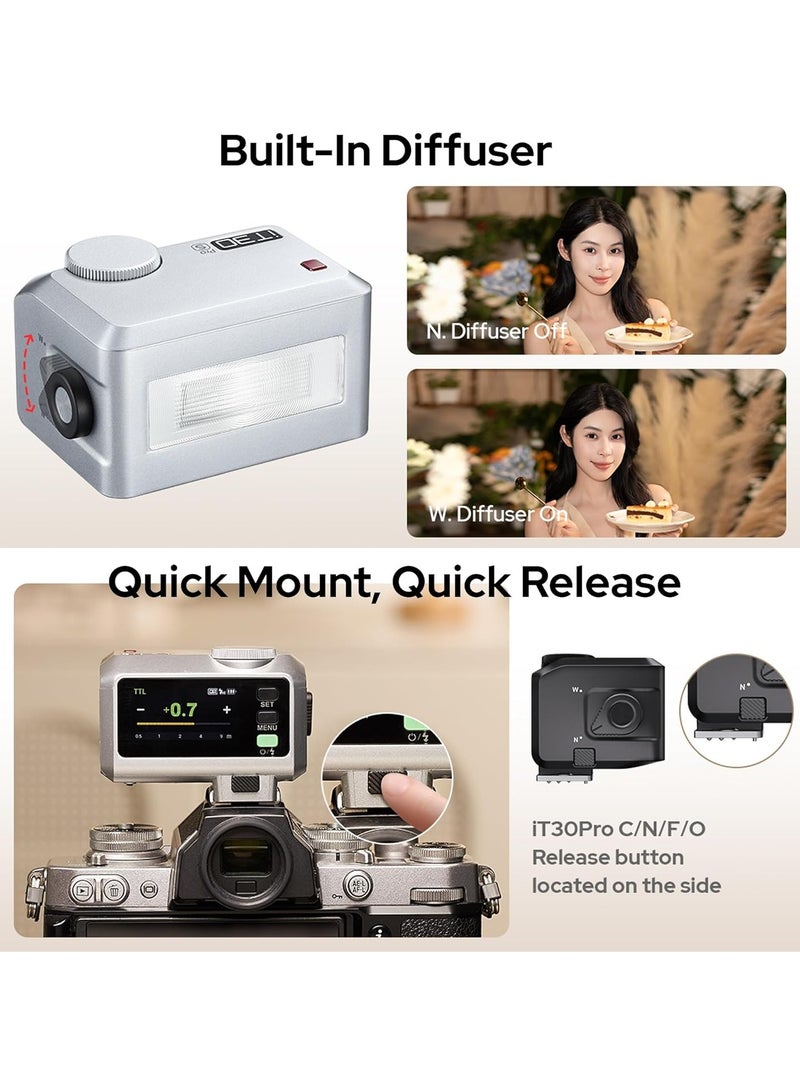 Godox GODOX IT30Pro TTL Mini Camera Flash Light,Full-Color Touchscreen,2.4GHz X System,Built-in Diffuser and Battery (for Sony)  - Image 3