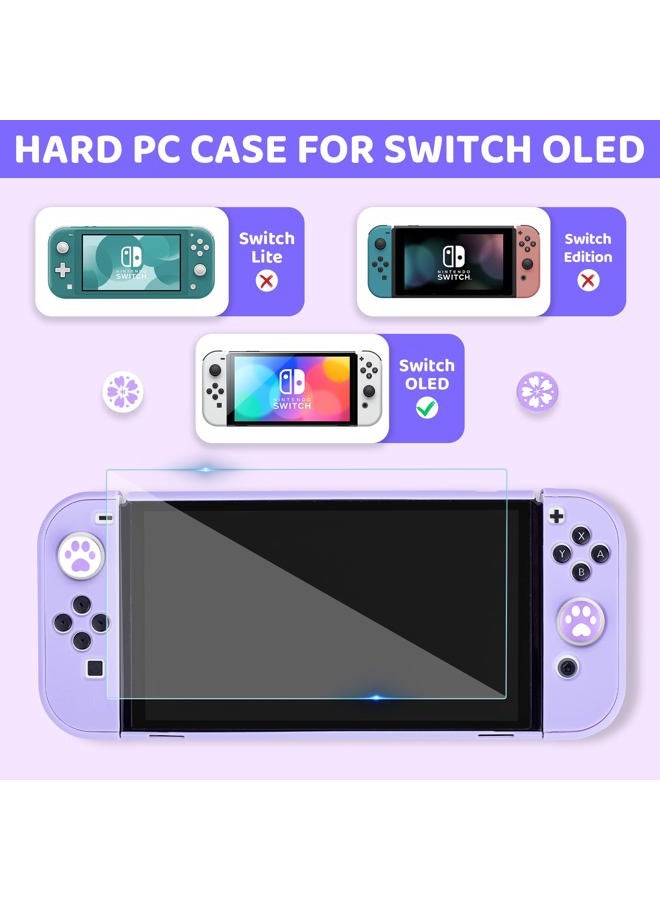GLDRAM 9 in 1 Carrying Case for Nintendo Switch OLED, Cute Accessories Kit with Travel Case, Hard PC Cover, Glass Screen Protector, Thumb Grip Caps, Wrist Band, Shoulder Strap for Girls - Purple - Image 5
