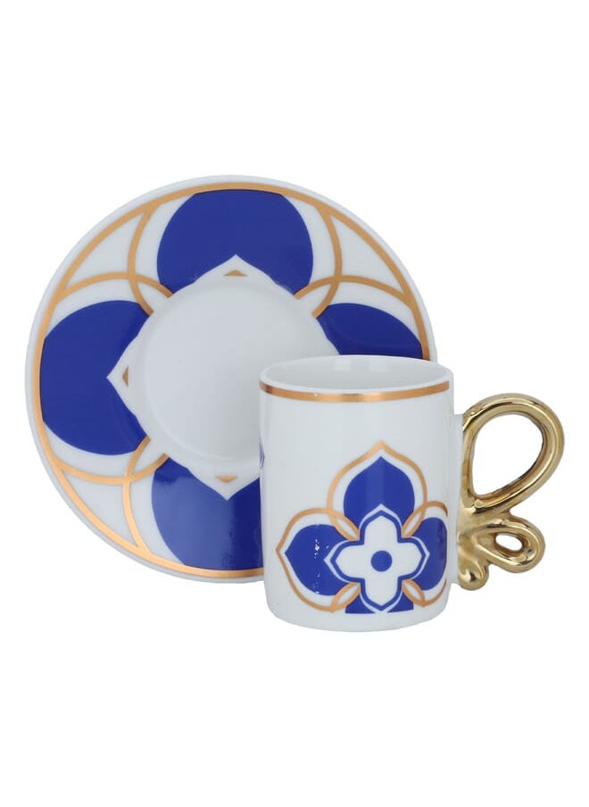 Alsaif Gallery A set of white porcelain coffee cups with a blue rose pattern and saucer, 12 pieces  - Image 1