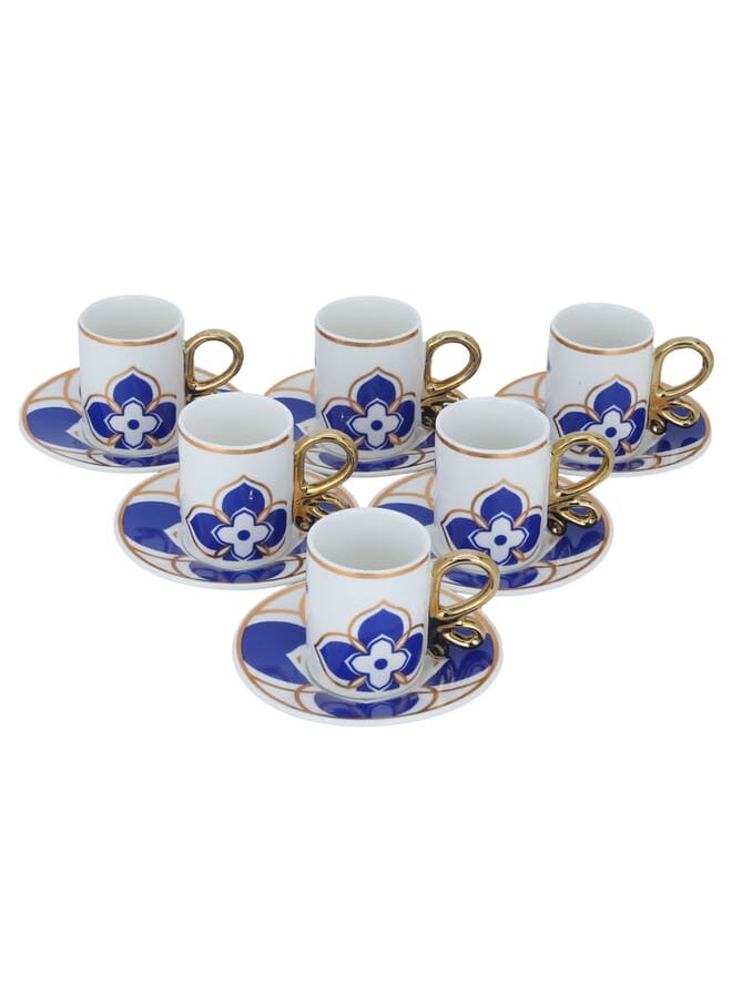 Alsaif Gallery A set of white porcelain coffee cups with a blue rose pattern and saucer, 12 pieces  - Image 2