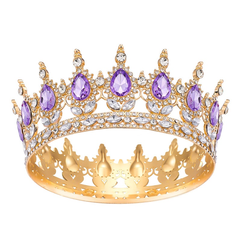 Queenship Crown for Women, Crystal Queen Crown for Birthday Costume Party Celebration (C#-Purple) - Image 1