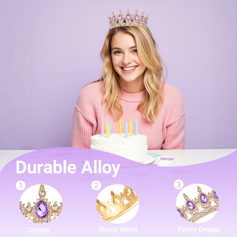 Queenship Crown for Women, Crystal Queen Crown for Birthday Costume Party Celebration (C#-Purple) - Image 3