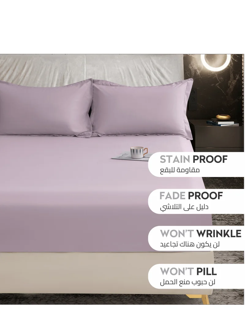 Donetella Bedding Fitted Sheet - Fits 200x200 Cm For Super King Bed - 3 Pcs (1 Fitted Sheet and 2 Pillowcases) - 35 Cm Deep Pocket - Solid Bed Sheet