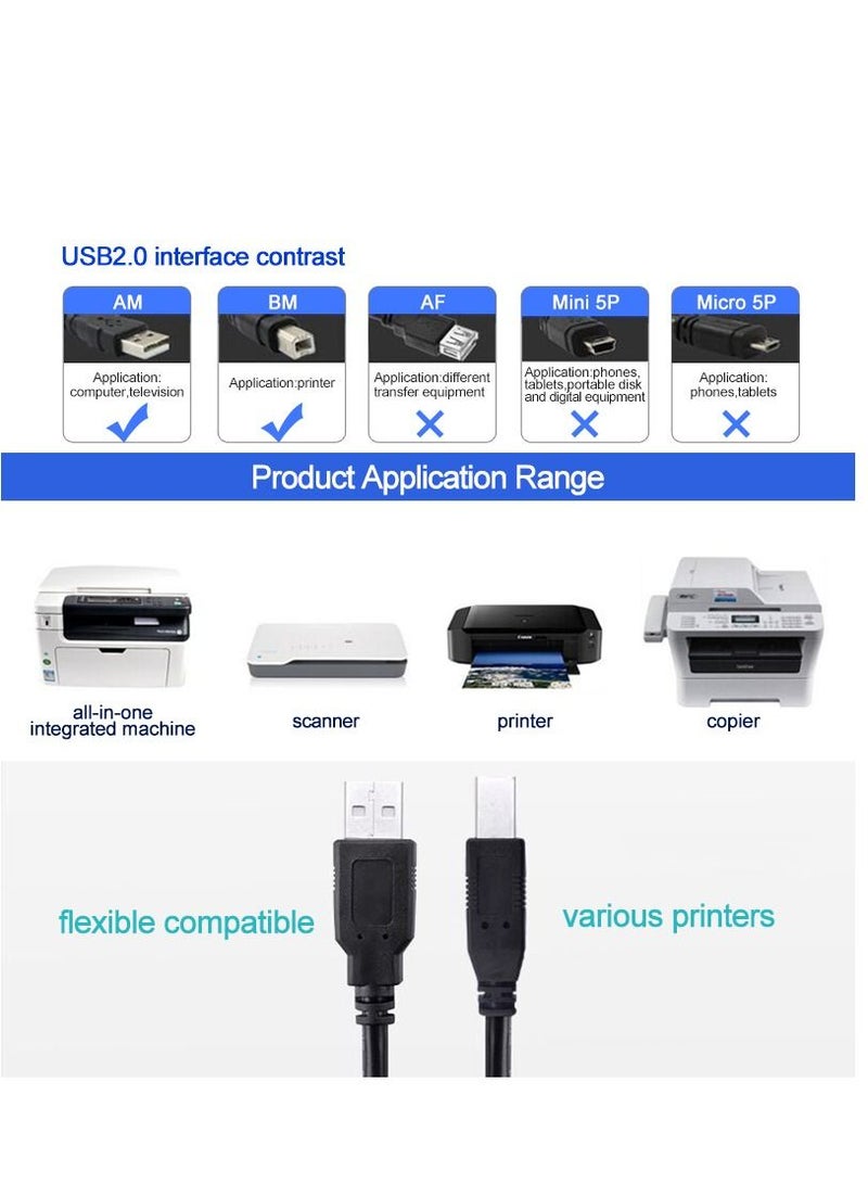 هينغ كابل بيانات طابعة USB 2.0 مطلي بالذهب عيار 24 قيراطًا عالي السرعة 480 ميجابت في الثانية، كابل USB من النوع A ذكر إلى كابل USB من النوع B ذكر للطابعات والماسح الضوئي متوافق مع طابعات MacBook Pro وHP وCanon والمزيد (5 أمتار) - Image 3