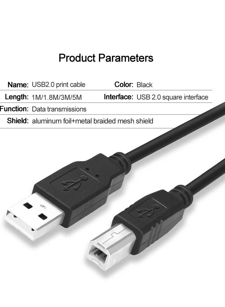 هينغ كابل بيانات طابعة USB 2.0 مطلي بالذهب عيار 24 قيراطًا عالي السرعة 480 ميجابت في الثانية، كابل USB من النوع A ذكر إلى كابل USB من النوع B ذكر للطابعات والماسح الضوئي متوافق مع طابعات MacBook Pro وHP وCanon والمزيد (5 أمتار) - Image 4