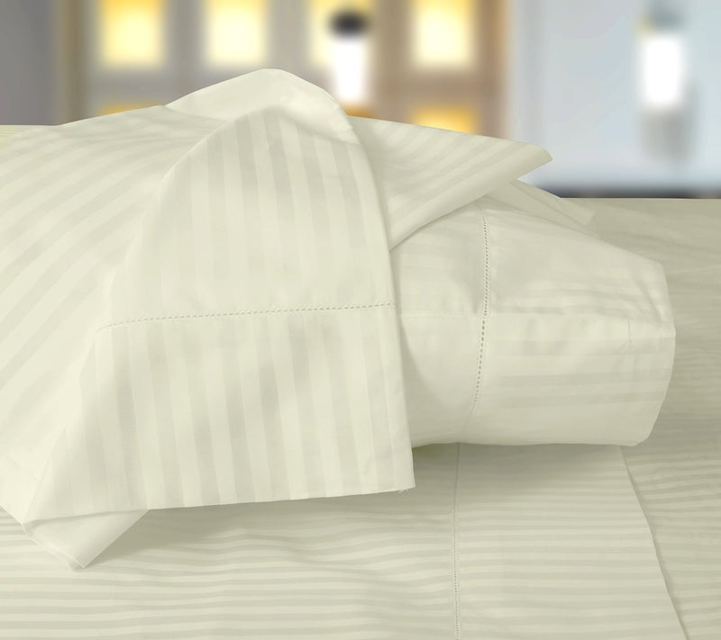 Threadmill Home Linen Standard Pillowcases  100 Natural Cotton 600 Thread Count 2 Piece Damask Ivory Pillow Cover Set Hotel Quality ELS Combed Cotton Striped Pillow Protectors