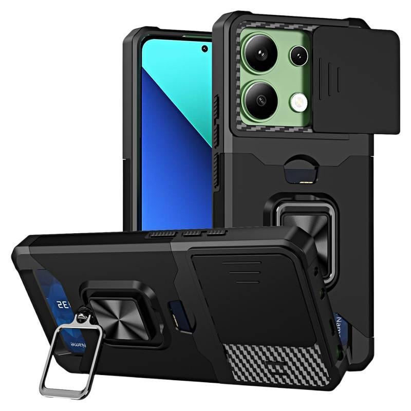 غطاء واقي بTPU+PC لـ Redmi Note 14 مع مقاوم للصدمات وحامل بطاقات مع مقاوم للصدمات مع حماية من السقوط مع حامل قائم باللون أحمر بوظيفة حامل من مادة TPU باللون الأحمر - Image 2