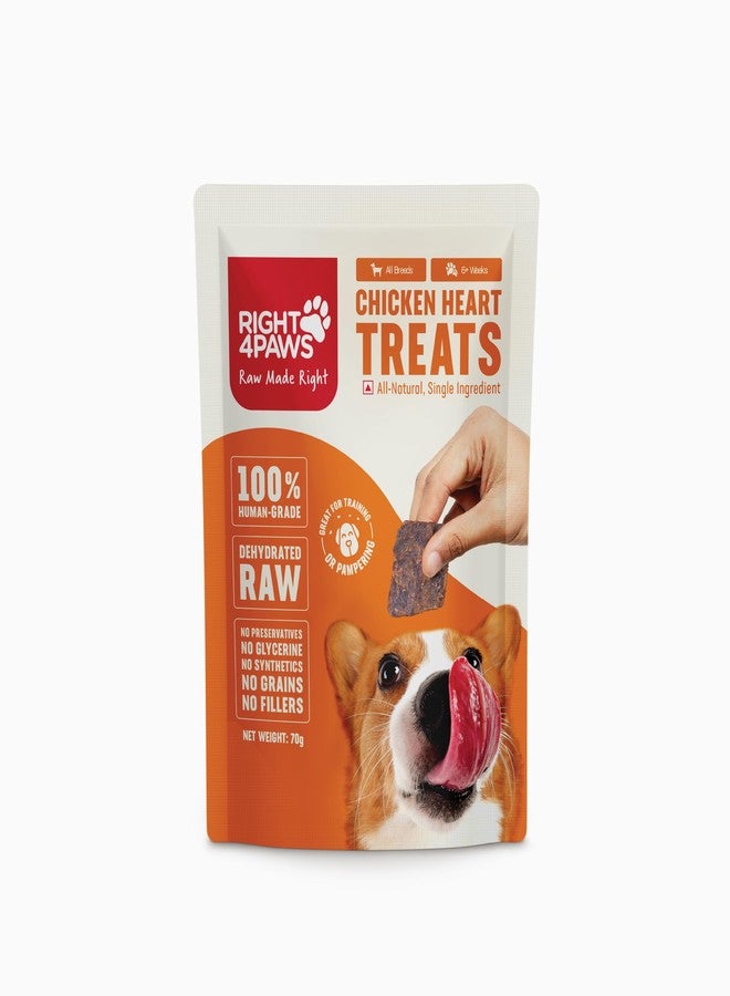 RIGHT4PAWS Chicken Heart Treats - 100% Natural & Raw, Gently Dehydrated, Grain-Free, Human-Grade Animal Meat for Dogs (Pack of 1) - Image 1