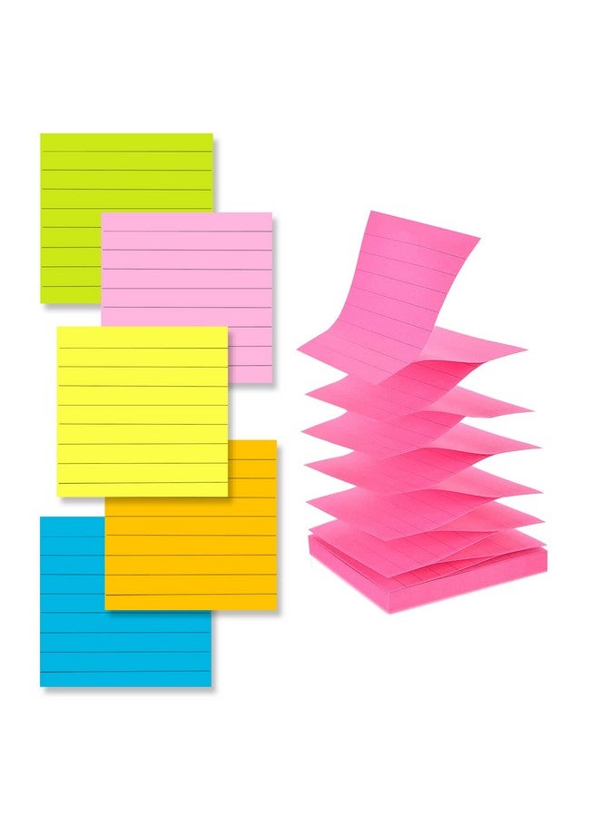 LinQuick 6 Pads Pop Up Sticky Notes With Lines 3X3 Inches Accordian Sticky Notes 6 Neon Bright Color Selfstick Pads Easy To Post 80Sheet/Pad (80Sheets/Pad) - Image 1