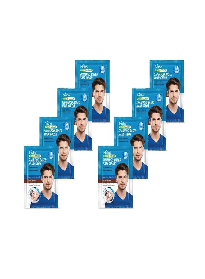 نيشا صبغة شعر نيشا بني داكن، تدوم طويلاً، مناسبة للنساء والرجال، خالية من الأمونيا، تغطي الشيب بنسبة 100% (8 أكياس - 20 مل لكل كيس) - Image 1