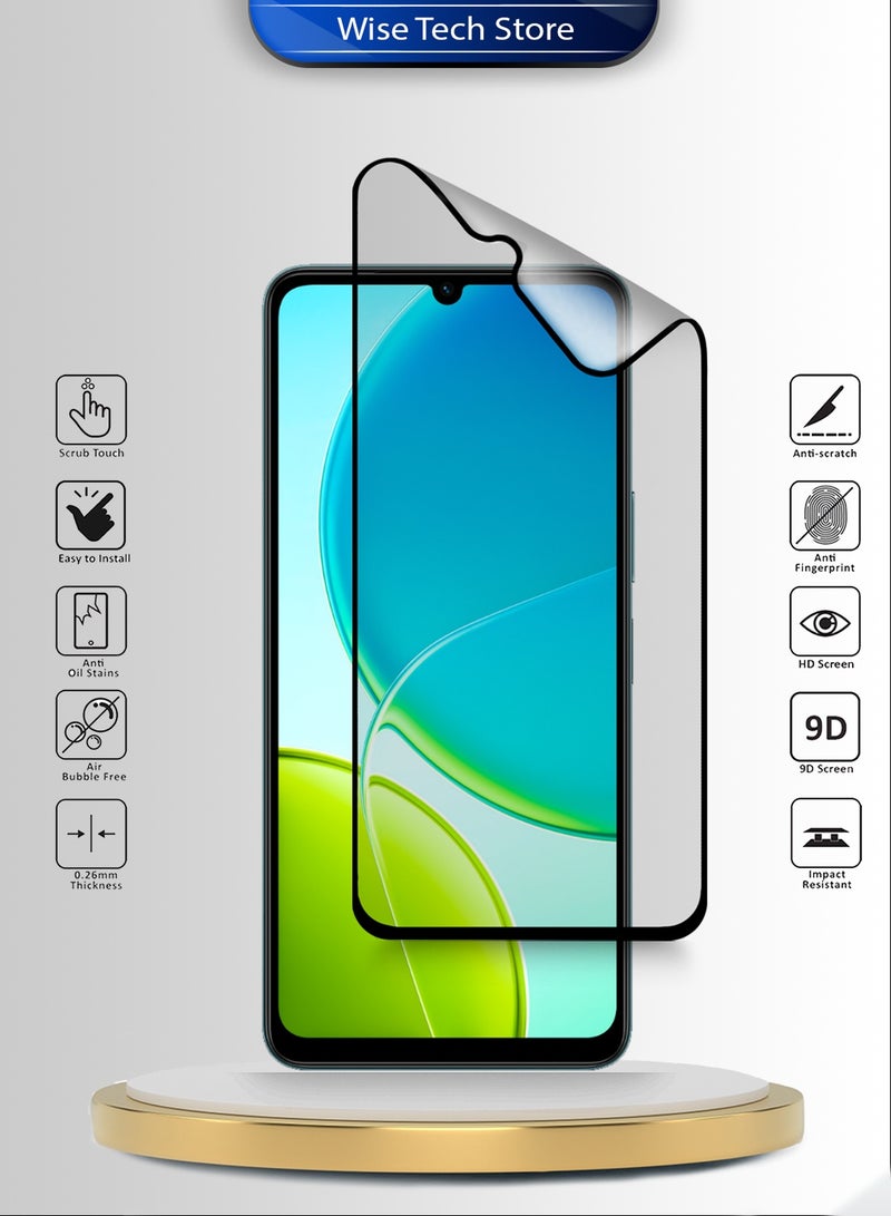 دبليو تيك فيفو Y19s 5G 2025 واقي شاشة كامل من السيراميك النانو الفاخر مع غراء كامل وغطاء كامل غير لامع - شفاف/أسود - Image 2