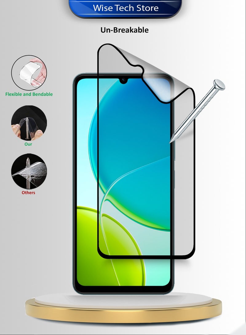 دبليو تيك فيفو Y19s 5G 2025 واقي شاشة كامل من السيراميك النانو الفاخر مع غراء كامل وغطاء كامل غير لامع - شفاف/أسود - Image 3