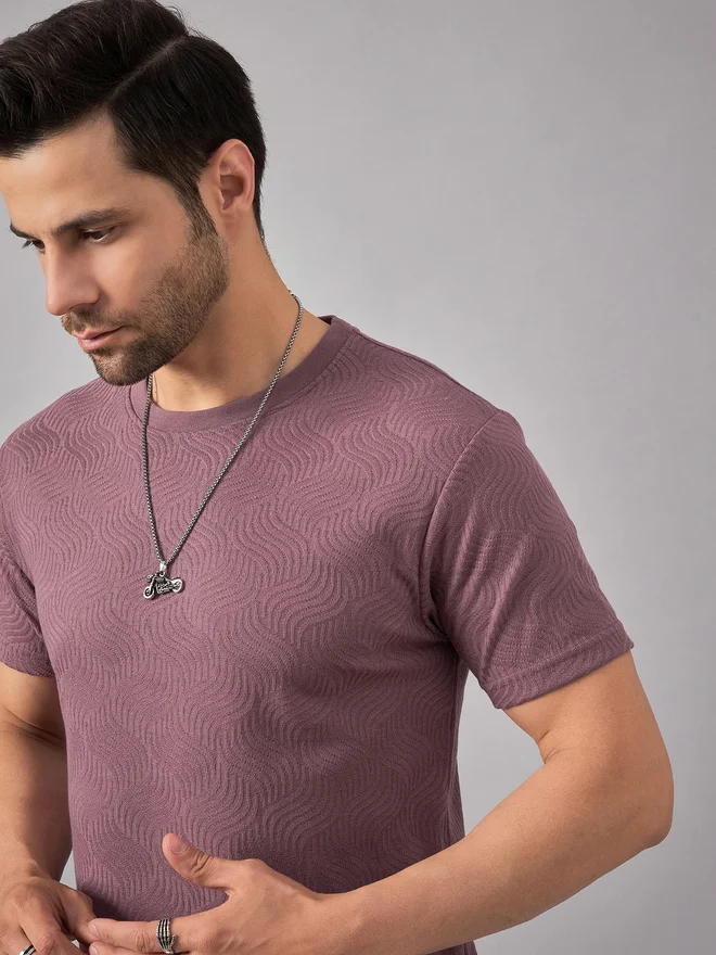 Take Two  REPRISE Men Purple Textured Knit T-Shirt for Men | Best Price UAE