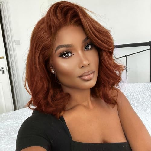 Tinashe Glueless Wigs Human Hair Pre Plucked Pre Cut Reddish Brown Loose Body Wave Short Wig 65 Lace PreBleached Knots HD Lace Front Wigs Human Hair for Black Women 33 Reddish Brown 12 inch - Image 1