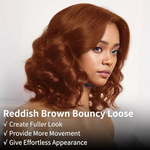 Tinashe Glueless Wigs Human Hair Pre Plucked Pre Cut Reddish Brown Loose Body Wave Short Wig 65 Lace PreBleached Knots HD Lace Front Wigs Human Hair for Black Women 33 Reddish Brown 12 inch - Image 3