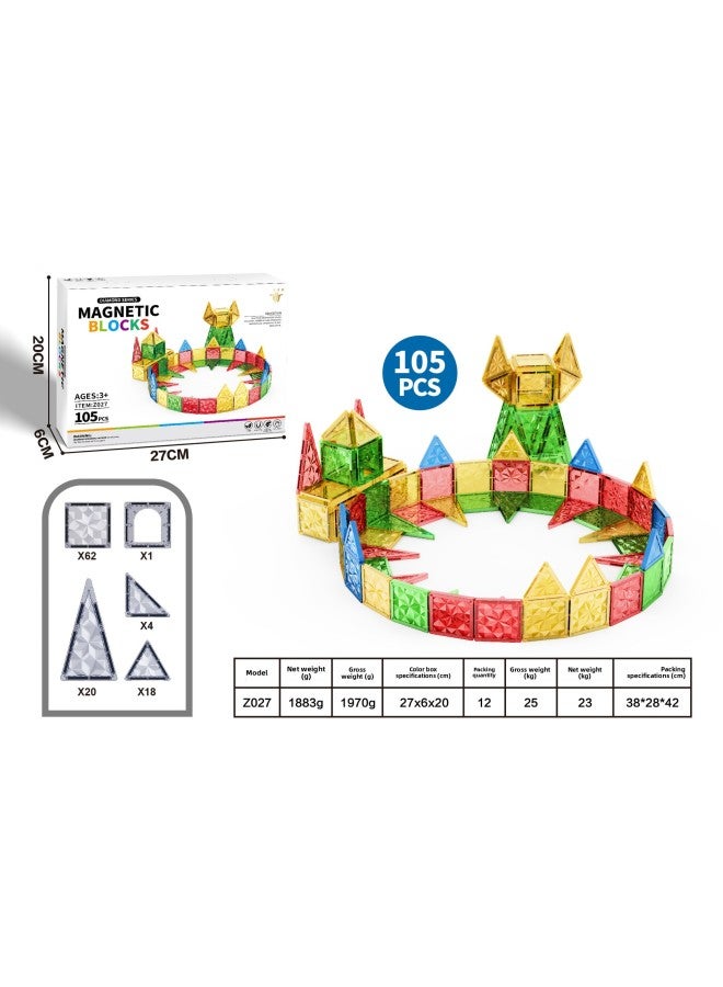 Color Window Magnetic Piece Building Blocks Kidsren's Educational Toys Assembled Pipes Boys And Girls Multi-Functional Intellectual Puzzle Magnets-Specifications:Zz027 (12 Sets/box, Starting From Box)  - Image 1