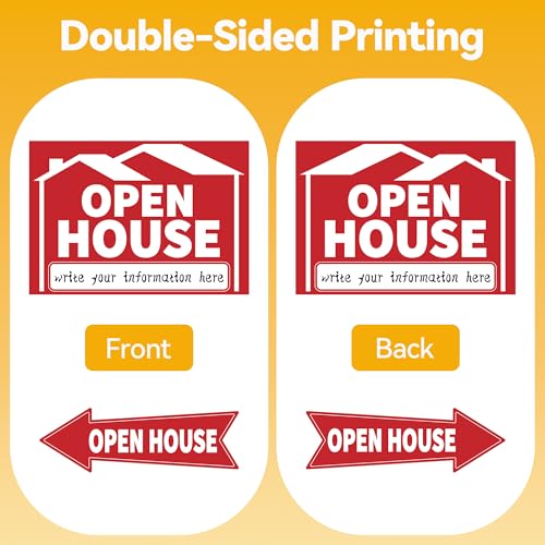 Frohllia 5 Pack Open House Signs, Open House Sign for Real Estate - 17"x12" Double Sided Yard Signs with Metal Stakes & Directional Arrows, Weatherproof Real Estate Signage for Agents, Property Sales (Red) - Image 2