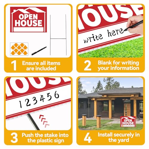 Frohllia 5 Pack Open House Signs, Open House Sign for Real Estate - 17"x12" Double Sided Yard Signs with Metal Stakes & Directional Arrows, Weatherproof Real Estate Signage for Agents, Property Sales (Red) - Image 3