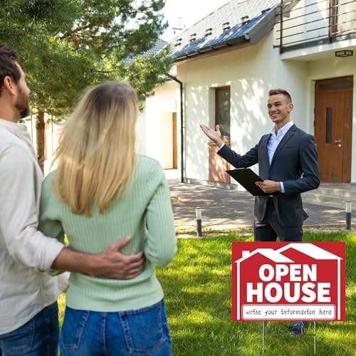 Frohllia 5 Pack Open House Signs, Open House Sign for Real Estate - 17"x12" Double Sided Yard Signs with Metal Stakes & Directional Arrows, Weatherproof Real Estate Signage for Agents, Property Sales (Red) - Image 4