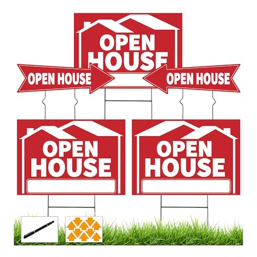 Frohllia 5 Pack Open House Signs, Open House Sign for Real Estate - 17"x12" Double Sided Yard Signs with Metal Stakes & Directional Arrows, Weatherproof Real Estate Signage for Agents, Property Sales (Red) - Image 1