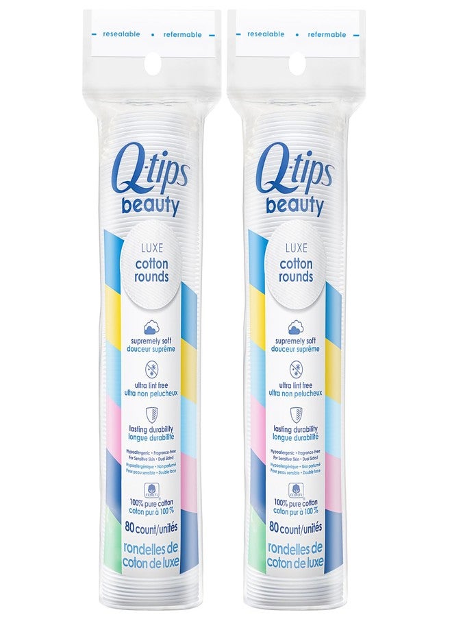 Q-tips Beauty Luxe Cotton Rounds 80 Count 2-Pack - Hypoallergenic Makeup Remover Pads, Beauty & Personal Care Essentials - Image 1