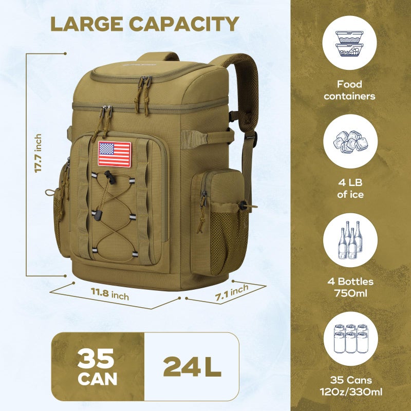 Maelstrom Backpack Cooler,Soft Lightweight Leakproof Cooler Backpack,Men Women 35/50 Can Insulated Cooler Bag,Keeps Hot/Cold for Up to 16 Hours,Perfect for Camping, Beach (Khaki, 35 can) - Image 4