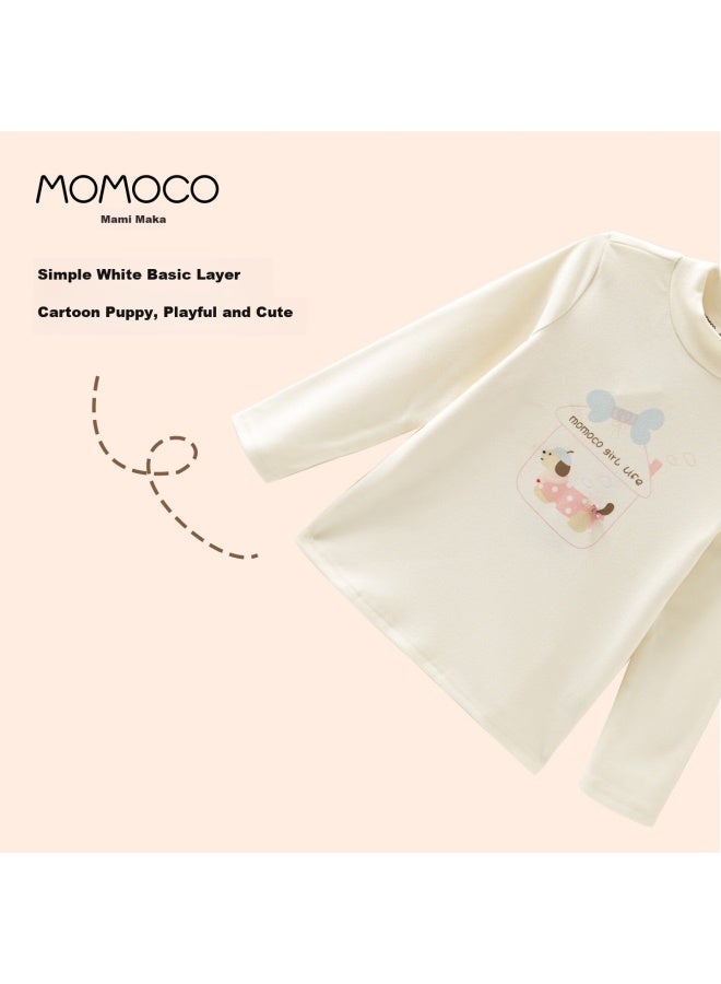 Momoco Girls' Base Shirt Autumn Winter Fashion Cute Long Sleeve Top Beige 150