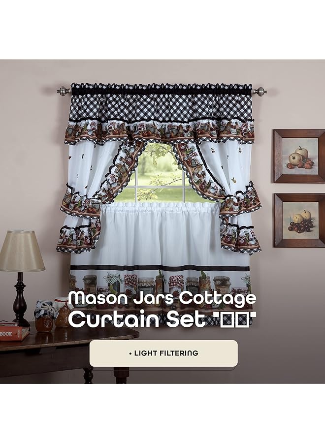 إيروريكس طقم ستائر مطبخ من ماسون جارز مع طبقات وكشكشة بطول 24 بوصة وجزء علوي من الكشكشة - Image 2