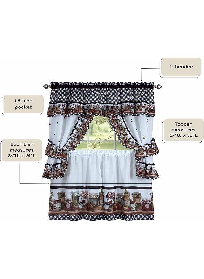 إيروريكس طقم ستائر مطبخ من ماسون جارز مع طبقات وكشكشة بطول 24 بوصة وجزء علوي من الكشكشة - Image 5