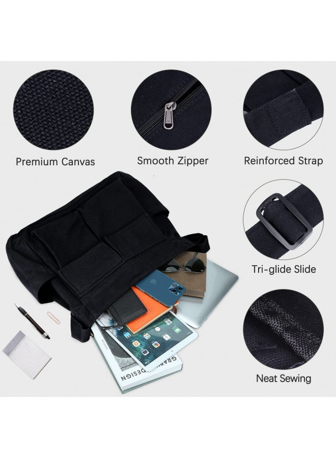 JQWSVE Canvas Shoulder Bag Large Hobo Crossbody Bag with Multiple Pockets Canvas Messenger Tote Bag for Women and Men - Image 2