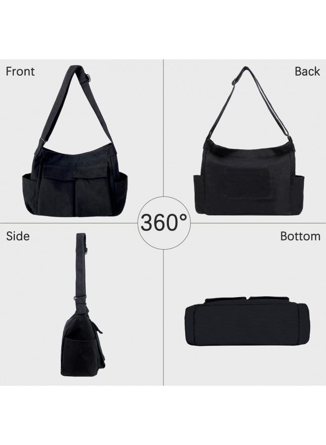 JQWSVE Canvas Shoulder Bag Large Hobo Crossbody Bag with Multiple Pockets Canvas Messenger Tote Bag for Women and Men - Image 1