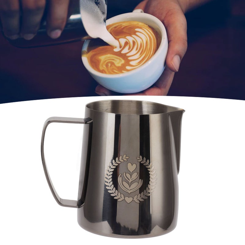 Frothing Pitcher 304 Stainless Steel Pull Flower Cup Coffee Milk Frother 600ml Pointed Mouth Black - Image 3