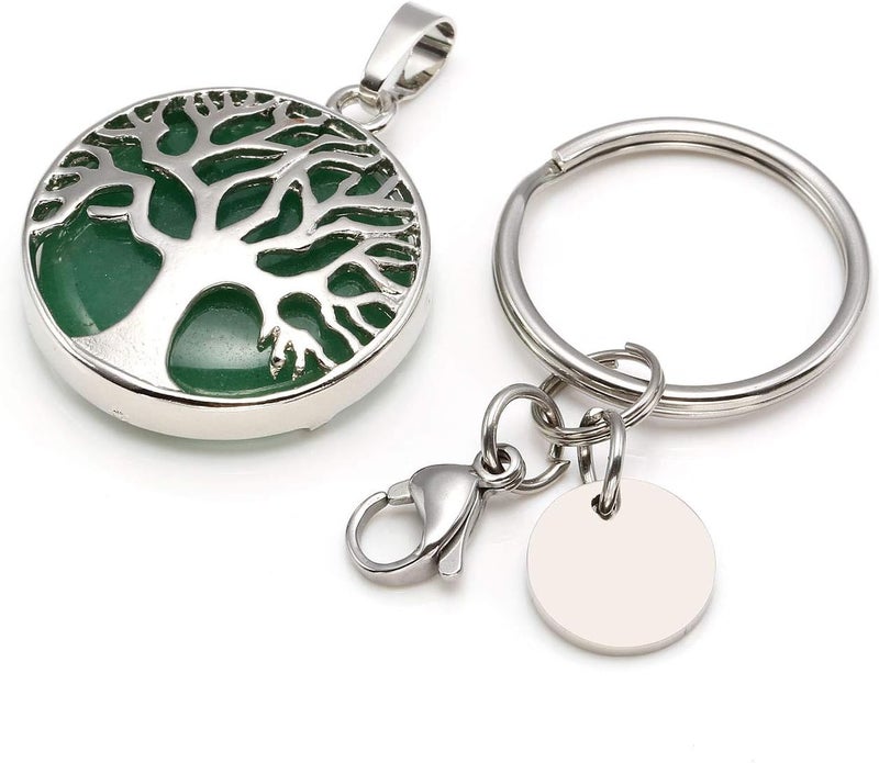 JOVIVI Silver Tree of Life Green Aventurine Keyring Keychain Pendant - Image 3