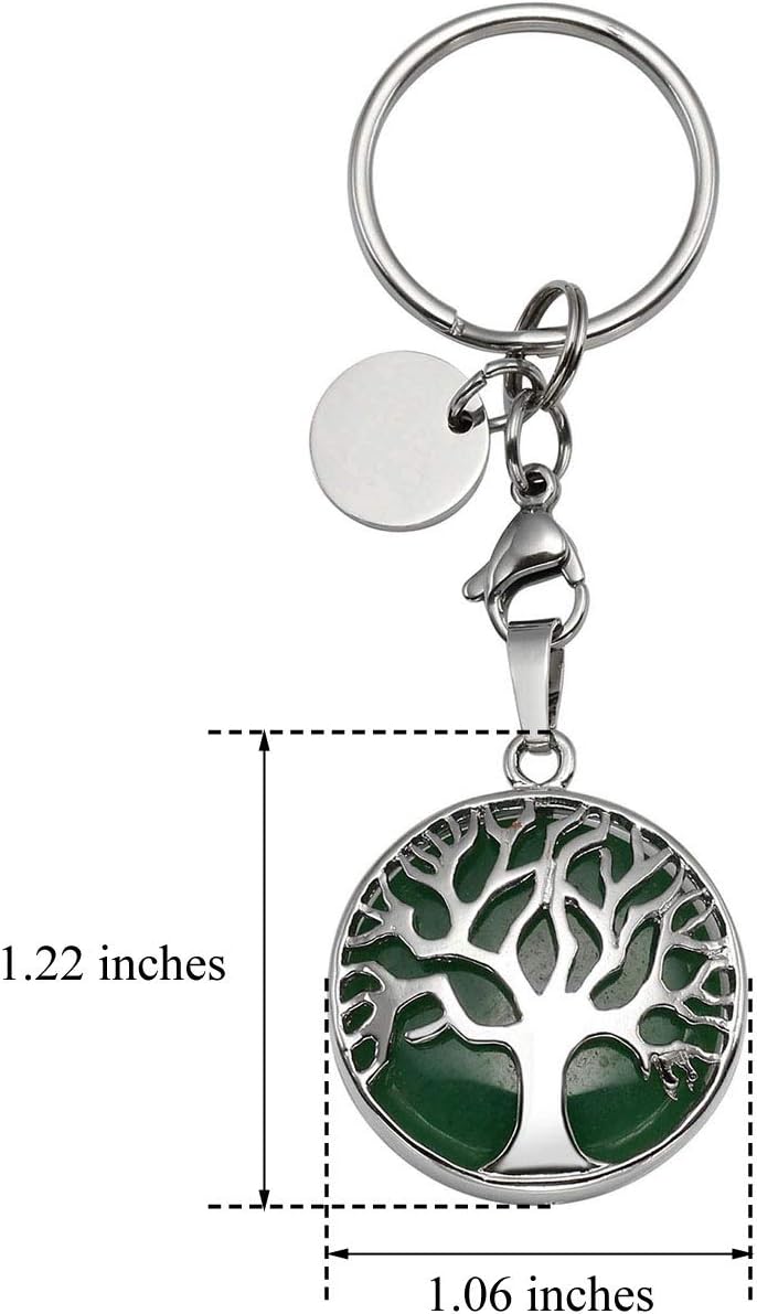 JOVIVI Silver Tree of Life Green Aventurine Keyring Keychain Pendant - Image 2