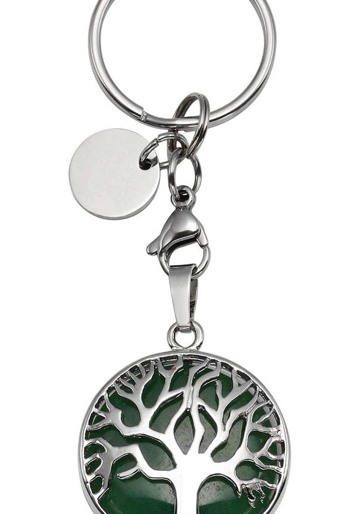 JOVIVI Silver Tree of Life Green Aventurine Keyring Keychain Pendant - Image 1