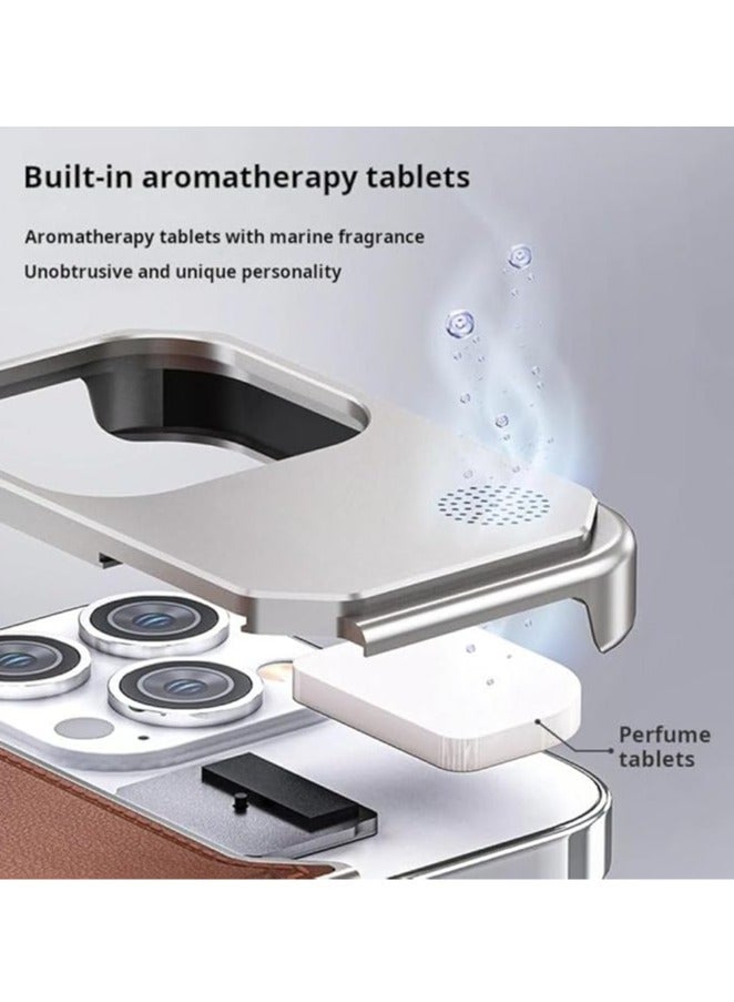 عام الجلود الألومنيوم حالة الهاتف لفون 16ProMax / 16Pro المغناطيسي المعطرة حالة صدمات - Image 3