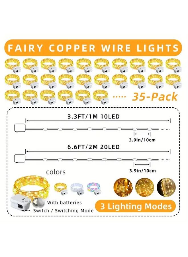 35 عبوة من أضواء الخيوط الجنية البيضاء بـ10 مصابيح LED، بطول 39.37 بوصة، تعمل بالبطارية وب3 أوضاع - Image 4