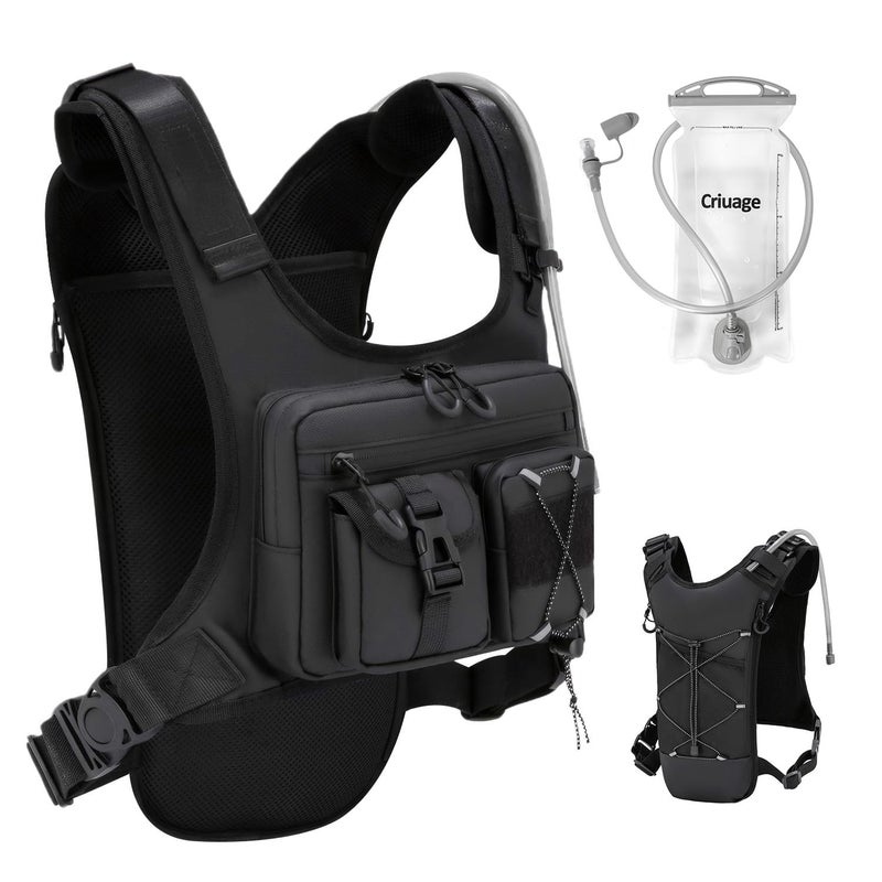 Criuage USA Original Patent Running Hydration Vest Backpack, Lightweight Chest Pack with 2.0L Water Bladder Bag Daypack for Hiking Running Cycling Race Marathon for Women Men (Black, Standard) - Image 1