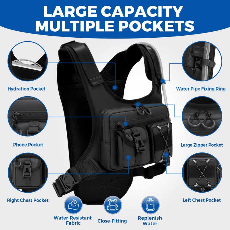 Criuage USA Original Patent Running Hydration Vest Backpack, Lightweight Chest Pack with 2.0L Water Bladder Bag Daypack for Hiking Running Cycling Race Marathon for Women Men (Black, Standard) - Image 2